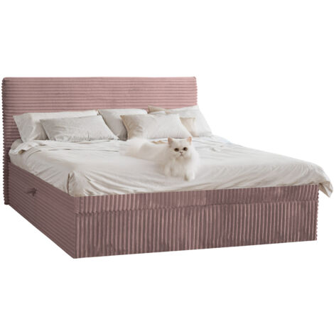 Boxspringbett mit bettkasten und topper TRENTO, ohne Bein stoff Plüsch Cord 200x200 cm Rosa (1/5)