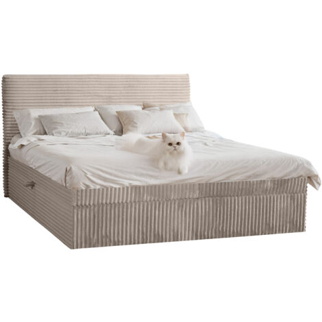 Boxspringbett mit bettkasten und topper TRENTO,  ohne Bein stoff Plüsch Cord 180x200 cm Beige
