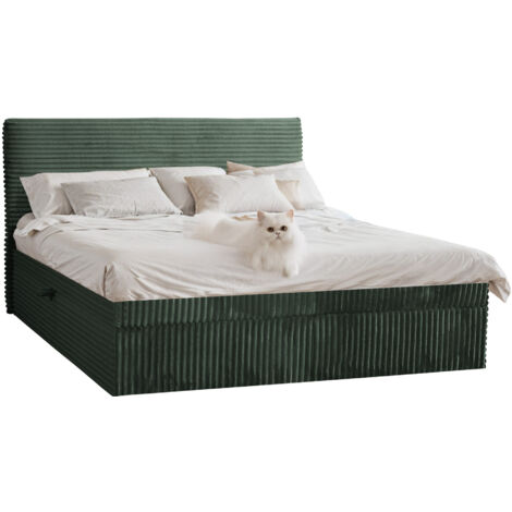 Boxspringbett mit bettkasten und topper TRENTO, ohne Bein stoff Plüsch Cord 200x200 cm Grün (1/5)