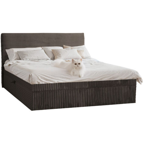 Boxspringbett mit bettkasten und topper TRENTO, ohne Bein stoff Plüsch Cord 200x200 cm Braun (1/5)