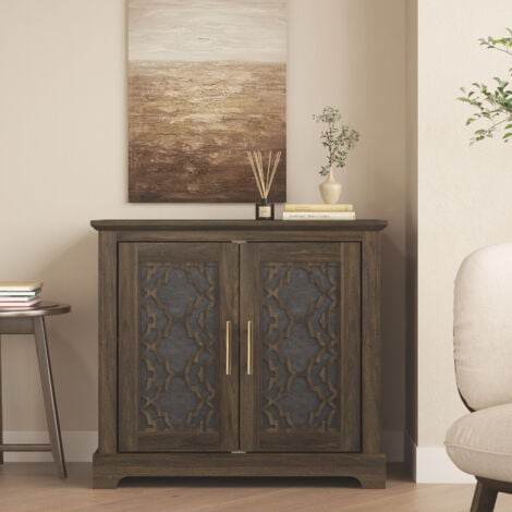 Buffet 2 portes GALANO Enfield, 82.2cm W X 39.8cm D X 74.4cm H – pour salon, entrée, couloir, cuisine – Couleur noyer royal