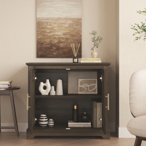 Buffet 2 portes GALANO Enfield, 82.2cm W X 39.8cm D X 74.4cm H – pour salon, entrée, couloir, cuisine – Couleur noyer royal
