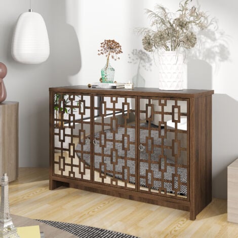 Buffet GALANO Newark 3 Portes, 115.6cm W X 39.8cm D X 77.6cm H, Style Moderne, Couleur noyer royal