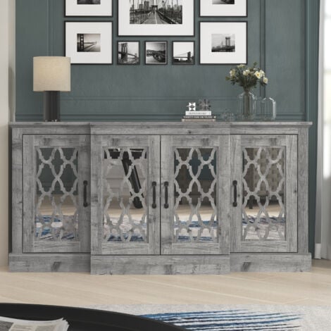 Buffet  4 Portes GALANO Heron, 153.4cm W X 46.3cm D X 74.3cm H - Style Moderne, couleur Gris mexicain