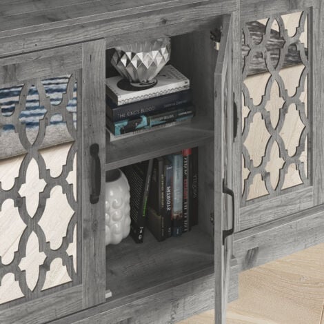 Buffet  4 Portes GALANO Heron, 153.4cm W X 46.3cm D X 74.3cm H - Style Moderne, couleur Gris mexicain