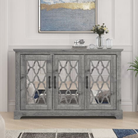 Buffet  3 Portes GALANO Heron, 116.1cm W X 39.8cm D X 74.4cm H - Style Moderne, Couleur Gris mexicain