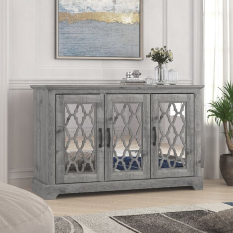 Buffet  3 Portes GALANO Heron, 116.1cm W X 39.8cm D X 74.4cm H - Style Moderne, Couleur Gris mexicain
