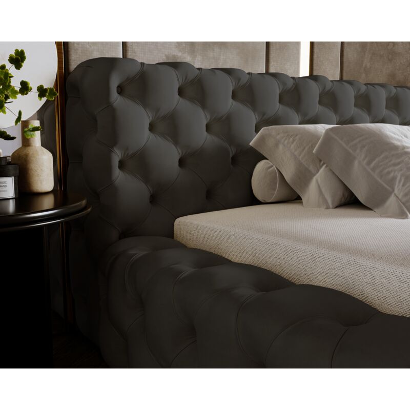 Lit Double 180x200cm Avec Leds Intégrées - Chambre Complète Chêne Sauvage/Gris Basalte - Stella Trading