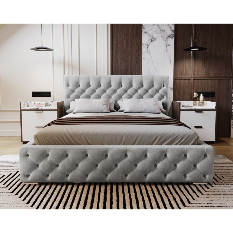 Housse De Tête De Lit Rembourrée AZMANI - Velours Extensible 210x65 Cm - Lavable - Protection Et Déco
