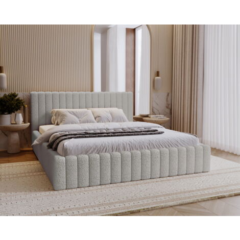 Lit double 200x200 Billo - Lit avec sommier, tête de lit - lit adulte - Gris Clair (Anthology 15)