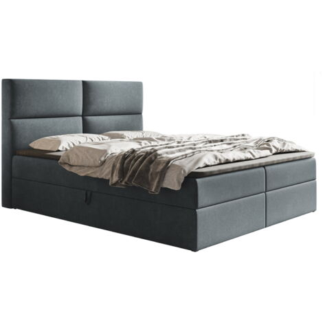 Coral Lit boxspring avec Matelas - Lit 140x200 cm, lit adulte avec rangement, Surmatelas, Tissu Velours Gris Foncé (Jasmine 96) (1/5)
