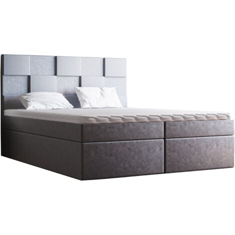 Berg Lit double 200x200 avec matelas - Lit boxspring avec rangement, tissu velours Gris clair (Amor Velvet 4318) (1/5)