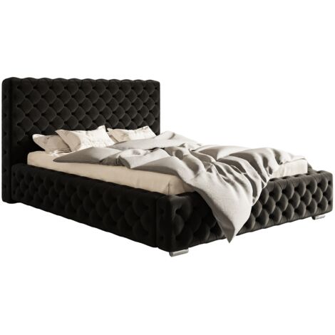 Lit Adulte 180x200 cm Adonis - Lit Double, Tissu Velours Noir (Amor Velvet 4322) (1/5)