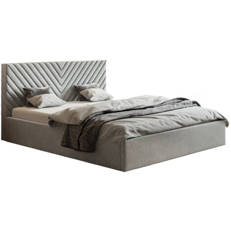 Lit double 180x200 cm Loris - Lit Moderne avec Sommier à Lattes - Coffre de Lit & Tissu Velours - Lit de Chambre (Gris - Jasmine 90) (1/5)