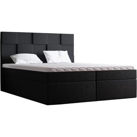 Emporius – Lit boxspring double 160x200 avec matelas à ressorts Bonell – Surmatelas en mousse haute résilience 4cm – Tissu velours noir élégant (1/5)