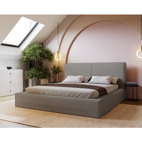 Morin Lit 180x200 - Lit avec rangement, sommier à lattes, Lit coffre 180x200 - tissu velours Gris Clair (Amor Velvet 4318) (1/4)