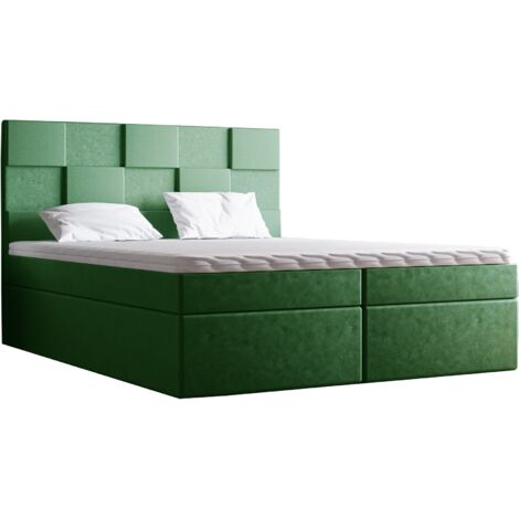 Berg Lit double 160x200 avec matelas - Lit boxspring avec rangement, tissu velours Vert (Amor Velvet 4311) (1/5)