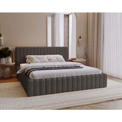 Lit double 160x200 Billo - Lit avec sommier, tête de lit - lit adulte - Gris Foncé (Anthology 18)