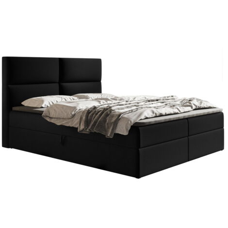 Coral Lit boxspring avec Matelas - Lit 180x200 cm, lit adulte avec rangement, Surmatelas, Tissu Velours Noir (Jasmine 100) (1/5)