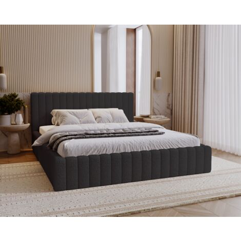 Lit double 180x200 Billo - Lit avec sommier, tête de lit - lit adulte - Noir (Anthology 19)