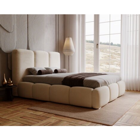 Emporius – Lit coffre 180x200 cm avec rangement – Tissu velouté beige – Sommier à lattes inclus – Imperméable et facile à nettoyer (1/5)