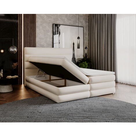 Lit Boxspring 180x200 Ledder Box - Lit double avec sommier à lattes & topper, coffre de lit - Lit avec matelas Bonell - Noir (Royal Velvet 6157)
