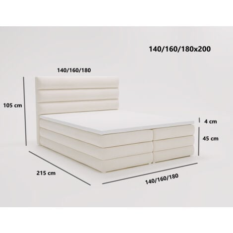 Lit Boxspring 180x200 Ledder Box - Lit double avec sommier à lattes & topper, coffre de lit - Lit avec matelas Bonell - Noir (Royal Velvet 6157)