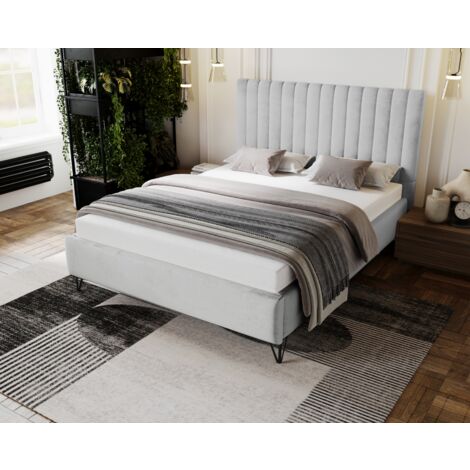 Lit 180x200 Florence - Lit Double avec Sommier à Lattes & Pieds de 15 cm - Gris clair (Magic Velvet 2218) (1/5)