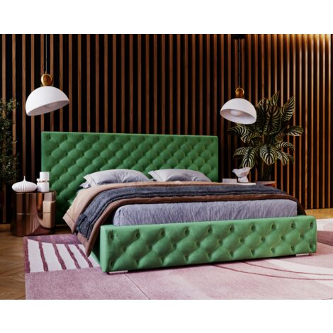 Emporius Lit 180x200 cm Bella - Chesterfield, glamour, velours - lit avec rangement, sommier, Vert (1/5)
