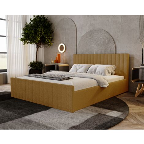 Lit double 140x200 Billo Slim - Tissu bouclé, glamour, élégant, lit adulte avec sommier à lattes, coffre de lit - Orange (Anthology 10) (1/5)