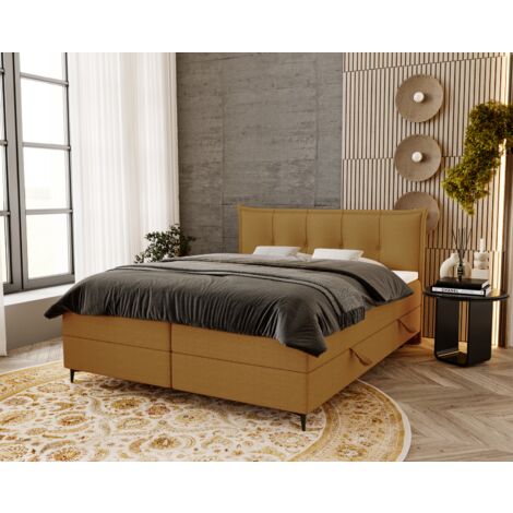 Lit boxspring 180x200 Liron - Lit double matelas Bonell, sommier, topper, tissu bouclé - Orange (Anthology 10) (1/4)