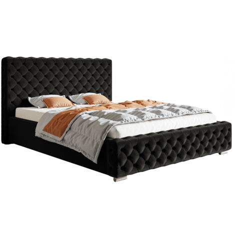 Lit adulte 180x200 Adora - Lit double, Fabricant, Lit rembourré avec sommier à lattes, coffre de lit & tissu velours - Noir (Amor Velvet 4322) (1/5)