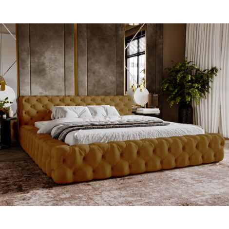 Lit double 160x200 Vigo - Lit Chesterfield avec Tiroir de Lit - Style Glamour - Lit design - Doré (Amor Velvet 4325) (1/5)