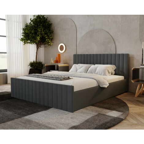 Lit double 140x200 Billo Slim Velvet, Lit avec Tiroir de Lit - Lit adulte Moderne - Gris foncé (Amor Velvet 4321) (1/4)