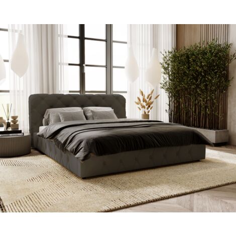Lit glamour 180x200 adulte Alise - Lit double avec sommier à lattes - Gris foncé (Amor Velvet 4321) (1/4)