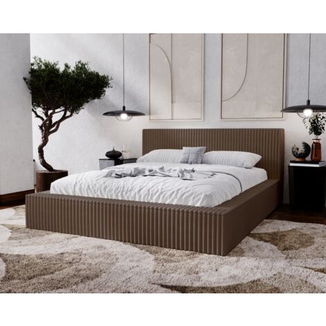 Lit double 180x200 Buffy - Cadre de lit avec sommier à Lattes - Style, Design Lit rembourré - Brun (Vito 45) (1/5)