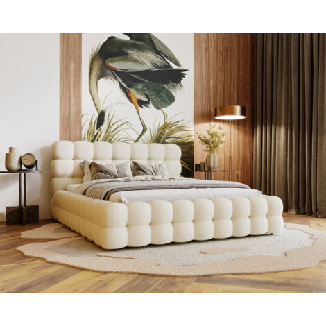 Lit double 160x200 Parlas Bis - Lit avec tissu Velvet - Lit design avec Rangement (Beige - Amor Velvet 4323) (1/5)