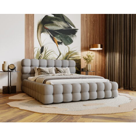 Lit double 200x200 Parlas Bis - Lit avec tissu Velvet - Lit design avec Rangement (Gris clair - Amor Velvet 4318) (1/5)