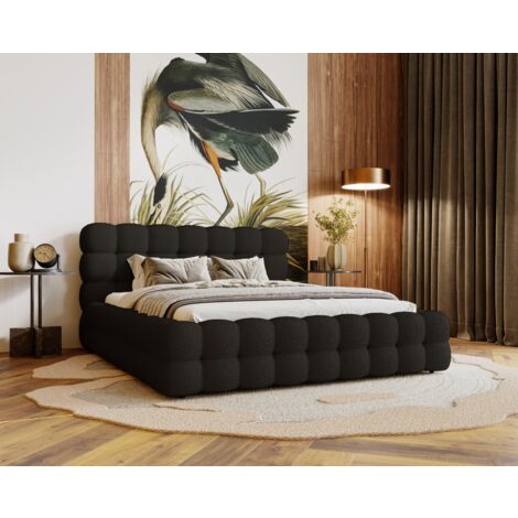 Lit double 160x200 Parlas Bis - Lit avec tissu bouclé - Lit design avec Rangement (Noir - Anthology 19)