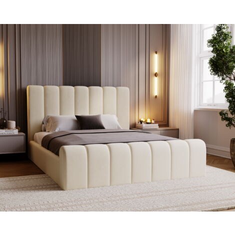 Emporius Lit 160x200 Valetta - Lit Rembourré avec Rangement - Lit adulte avec tissu velvet - Beige (Amor Velvet 4323) (1/5)