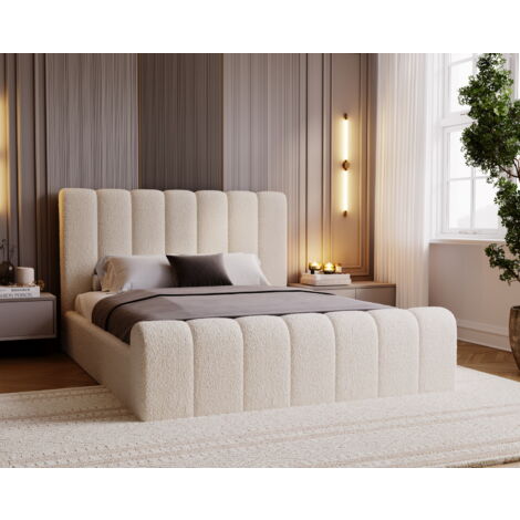 Emporius Lit 180x200 Valetta - Lit Rembourré avec Rangement - Lit adulte avec tissu bouclé - Crème (Anthology 1) (1/5)