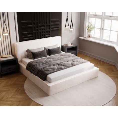 Lit double 200x200 avec Rangement Amare - Lit double, Lit rembourré, Velour - Crème (Komodo 10)