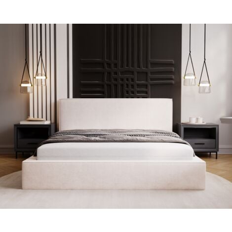 Lit double 200x200 avec Rangement Amare - Lit double, Lit rembourré, Velour - Crème (Komodo 10)