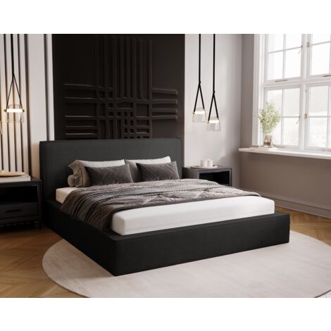 Lit double 160x200 avec Rangement Amare - Lit double, Lit rembourré, Velour - Noir (Komodo 23) (1/5)