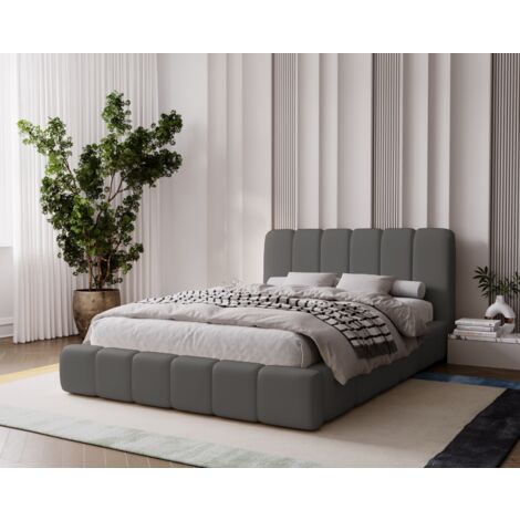 Lit double 160x200 Milan - Lit adulte avec Rangement, Sommier à Lattes - Lit coffre, tissu velvet (Gris foncé - Amor Velvet 4321) (1/4)