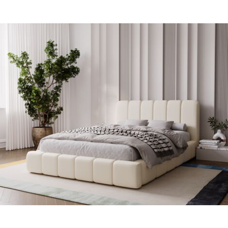 Lit double 160x200 Milan - Lit adulte avec Rangement, Sommier à Lattes - Lit coffre, tissu velvet (Beige - Amor Velvet 4323) (1/4)