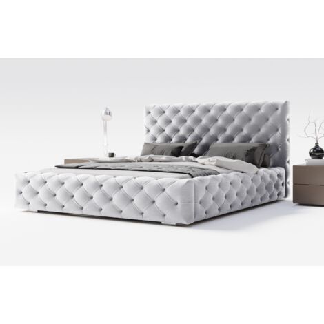 Lit coffre 160 x 200 Paris - Tête de lit Chesterfiled, tissu velours, lit avec rangement - lit adulte 160x200 Gris clair (Magic Velvet 2218) (1/4)