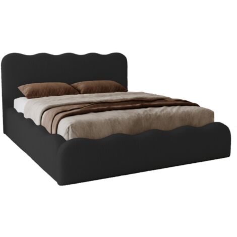 Lit coffre avec Rangement Wave, Lit double 160x200 cm, Lit bouclé Noir (Anthology 19) (1/5)