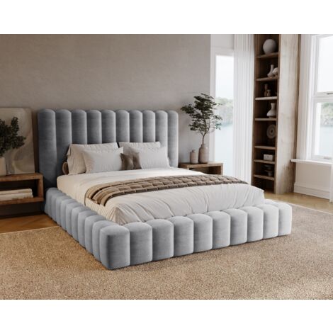 Lit coffre 160 x 200 avec Rangement Elise - Lit adulte, Tête de lit haute - lit Gris clair (Ikoo 19) (1/5)