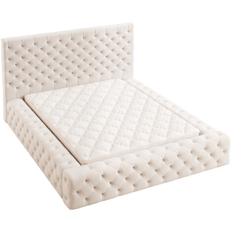 Lit avec Rangement 180x200 Amor - Lit adulte, lit capitonné Beige (Elegance 2) (1/5)
